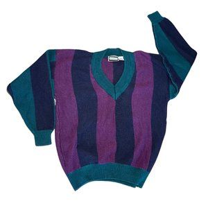 Vintage 90s Weekends V-Neck Sweater Teal + Purple Size Medium
